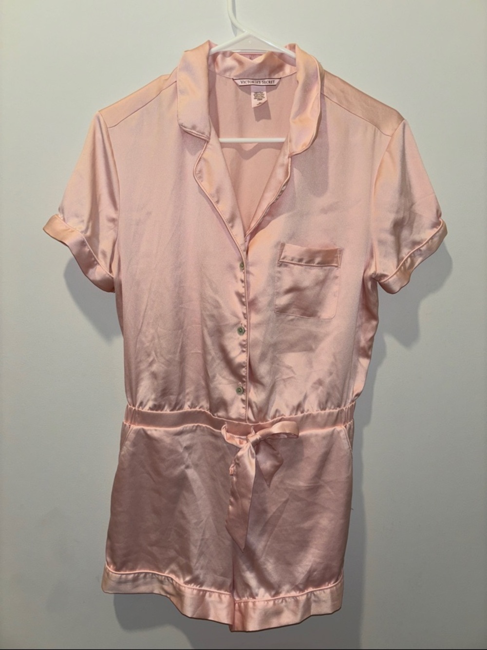 Victoria's Secret Satin Short Sleeve Romper - Light Pink